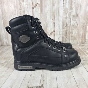 Harley-Davidson Mens Black Leather Lace Up Side Zip Riding Boots D93340 Size 9M